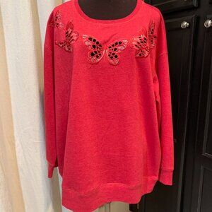 Women's Top 3X Butterflies Red Lightweight sweatshirt